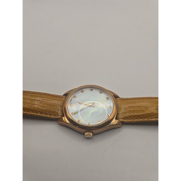 DESIGNER BRONZO ITALIA SWISS PARTS WATCH MOTHER PEARL DIAMOND BROWN LIZARD - Picture 3 of 4